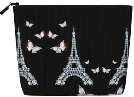 Grande borsa in canapa finta per cosmetici con Torre Eiffel, impermeabile, con cerniera, per viaggi quotidiani