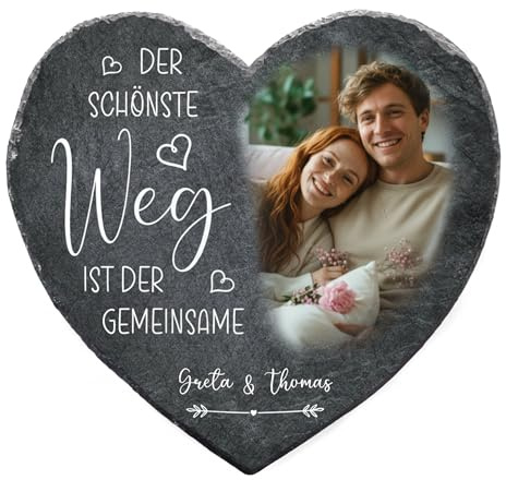 Love Faith personalisiertes Schieferherz - Gemeinsamer Weg - & Namen | Hochwertiges Schieferherz - Lade ein Foto hoch & ergänze Namen & Spruch - Romantisches Hochzeitsgeschenk für Paare