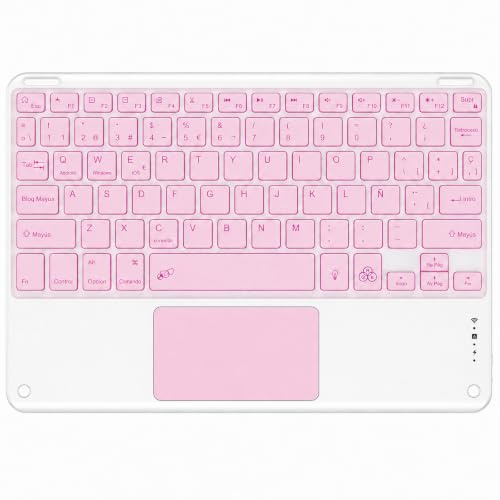 Teclado Bluetooth con Touchpad para iPad,Teclado Español Ñ Luz para Tablets | Teclado Inalámbrico Retroiluminado para Android,iOS,Teclado con 7 Colores Recargable Portátil QWERTY para iPad,Samsung,Huawei