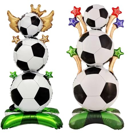 Palloncini da Calcio Decorazioni Palloncini Alluminio in Piedi, 2 palloncini in foil a forma di pallone da calcio in piedi, Decorazione a Palloncinos XXL a Tema-Calcio (Multicolore C)
