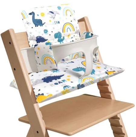 Jonuin Sitzkissen für Stokke Tripp Trapp Hochstuhl, Verdicktes Baumwollkissen mit Dino Motiv, Baby Sitzverkleinerer Hochstuhl, Wasserdicht & Atmungsaktiv, Universell Passend für Kinderhochstühle