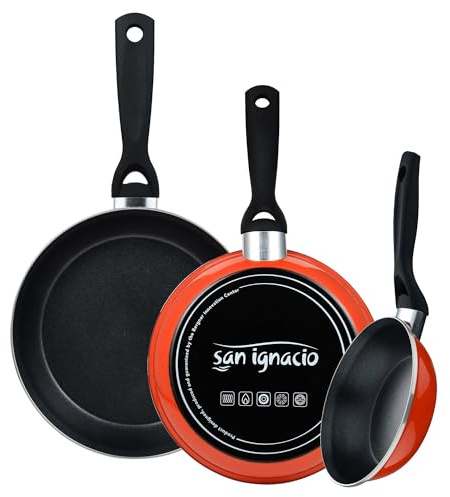 Juego de Sartenes Expert Valencia: Juego de 3 sartenes de Ø18Ø20Ø24cm en Acero al carbono color Naranja antiadherente y resistente EXPERT VALENCIA San Ignacio