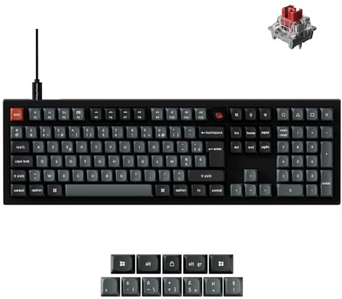 Keychron V6 8K Clavier Mécanique Filaire avec Knob, ISO-FR Layout, 8000 Hz Polling Rate, Programmable QMK, Touches OSA PBT, Interrupteur Rouge, Rétroéclairage RGB, Compatible Mac, Windows et Linux