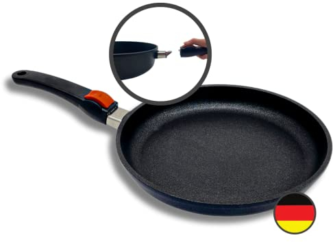 SKK 22814 Series 7 flache Bratpfanne – Energiesparende Aluguss-Pfanne mit abnehmbarem Griff, PFOA-frei, extrem langlebig, induktionsgeeignet, backofenfest – Ø 28 cm
