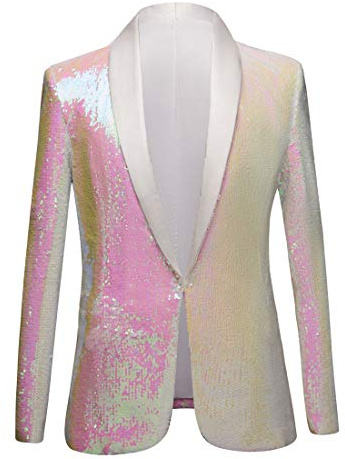 PYJTRL herrkavaj, stilren och glittrig, med tvåfärgade vändbara paljetter i en blazerdesign., Rosa, L