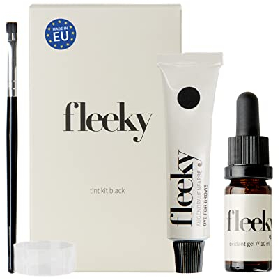 fleeky Tint Kit - Set fai da te per la colorazione dei peli del viso come sopracciglia, peli della barba, ecc. composto da colore, gel ossidante, pennello, ciotola (marrone chiaro)