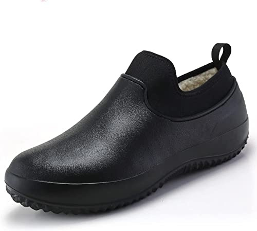 Dzhzuj Zapatos De Trabajo De Invierno Unisex para Chef Impermeables Y Antideslizantes, Zapatos De Trabajo Cómodos Y Seguros para Un Jardín Y Una Cocina Cálidos (Blcak,44)