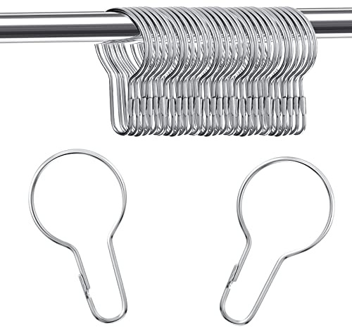 Queekay Metal Shower Curtain Hooks Hanging Clips Metal Curtain Rings Practical Reusable Shower Hangers for Bathroom Bedroom Kitchen Home Applications(Silver,60 Pieces)