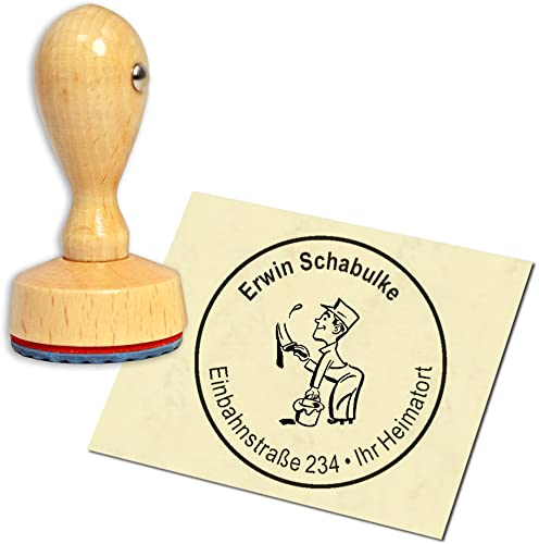 Stempel Adressstempel Holzstempel - Maler mit Pinsel - rund ∅ 40mm personalisiert als Firmenstempel Namensstempel Bürostempel