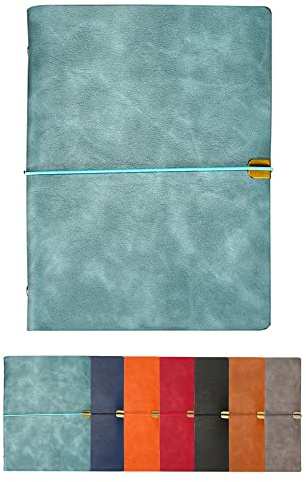 2 st läderdagbok i A5, 23 x 17 cm, 200 sidor, påfyllningsbar, vintage, resedagbok, anteckningsblock, dagbok, med elastiskt band, present till födelsedag, årsdag, kvinnor och män (ljusblå)