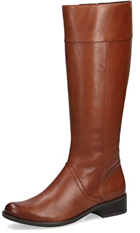 CAPRICE Bottes femme hautes à talons en cuir élégantes, Marron (Cognac Nappa), 38,5 EU