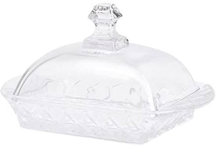 PULLMER Butterdose aus Glas mit Deckel, aus durchsichtigem, dickwandigem, perfekte Aufbewahrung für Butter, modernes Design, Butterschale, Butterbehälter, spülmaschinenfest