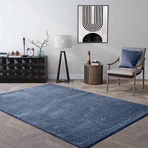 VIMODA Teppich kurzflor Einfarbig Super Qualität Ultra Soft für Wohnzimmer, Kinderzimmer, Schlafzimmer Läufer, Farbe:Blau, Maße:160x230 cm