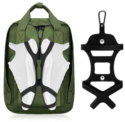 Shoe Holder for Backpack, takyu Elastic Silicone Shoe Holster with Backpack Clips for Sneaker Bag, Hang Extra Shoes Cleats Boots or Gear on Your Bag (Black）