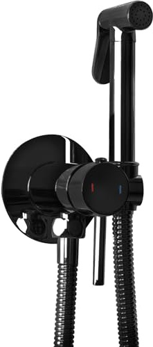Rea Lungo LOOP Schwarz Metallic Einbau-Bidet-Wasserhahn, Wandmontage, Messing-Sprüher, Kalt- und Warmwassermischer mit Handbrause für WC, WC (schwarz)