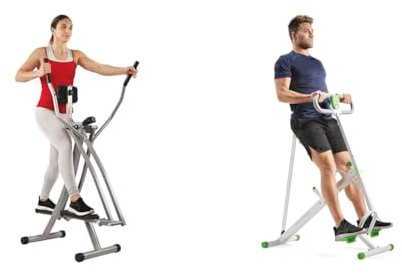 Sunny Health & Fitness Elliptical Cross Trainer w/LCD Monitor, Air Walker Exercise Machines + Row-N-Ride Squat Assist Trainer for Glutes & Full Body Cardio Workout with Adjustable Resistance