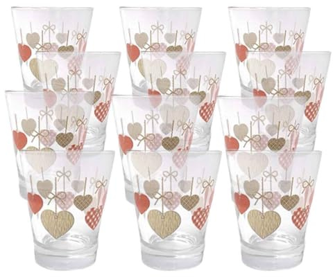 MAURY'S SET DA 12 BICCHIERI IN VETRO DA CAFFÈ CON DISEGNO ASSORTITO (BATTICUORE)