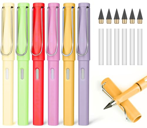 DOETYD 6 lápices Infinity duraderos para escritura eterna, lápiz sin tinta con borrador para escribir, dibujar, escuela, oficina, hogar, 6 unidades
