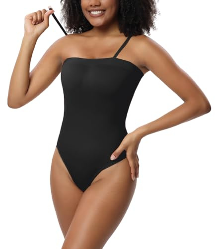 SHEKINI Body Donna Elegant Senza Spalline Body Contenitivo Modellante Donna Sexy Shapewear Bodysuit Schiena Scoperta Bodys Senza Maniche con Tracolla Rimovibile Snellente Pancia Piatta Body Shaper