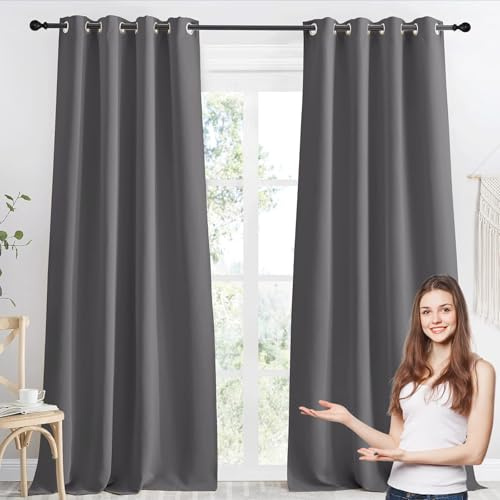 WUXXIANG Curtains Blackout Curtains Bedroom 144 x 250 cm(W x H) Sunlight Blocking & UV Protected, Blackout Curtains Pencil Pleat Curtains, with Blackout Lining, for Windows and Doors, Grey
