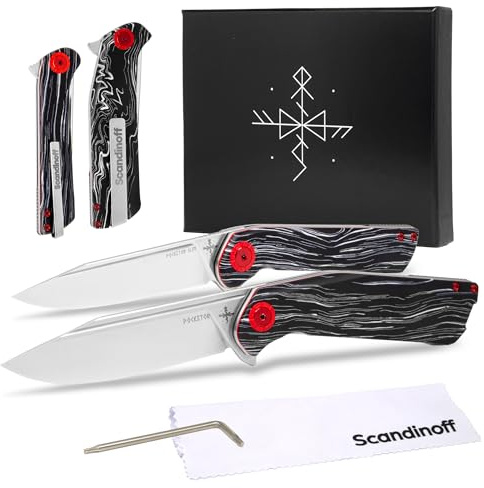 Scandinoff Doppelpack Pocketor Klappmesser – Taschenmesser Einhandmesser für Outdoor, Jagd & Selbstverteidigung, Klappmesser Outdoor, Hochwertiges Wandermesser mit Ergonomischem Griff (Night)