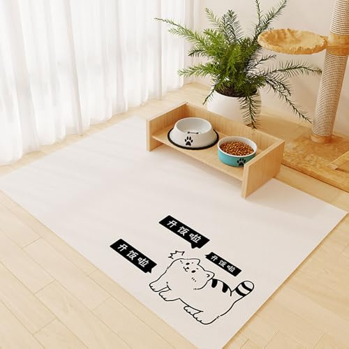 Mateju Napfunterlage Hund Katzen, Rechtecke Hund rutschfest Saugfähig Schnelltrocknend Futtermatte Hunde Katzen Matte, Napfunterlage Katze Hundenapf Unterlage (Weiße Katze,60x90cm)