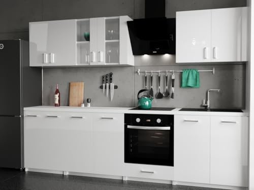 roe furniture Moderne Küchenzeile ohne Elektrogeräte - Einbauküche mit viel Stauraum - Erweiterbares 2,8-m-Set inkl. Arbeitsplatten - 280 x 82 x 46 cm (B/H/T)