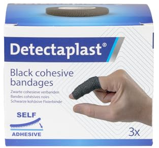Detectaplast Tirita inteligente impermeable negro, apositos adhesivos para heridas y esguinces, rollo de esparadrapo para manipulación de alimentos, 2,5 cm x 4,5 m, 3uds.