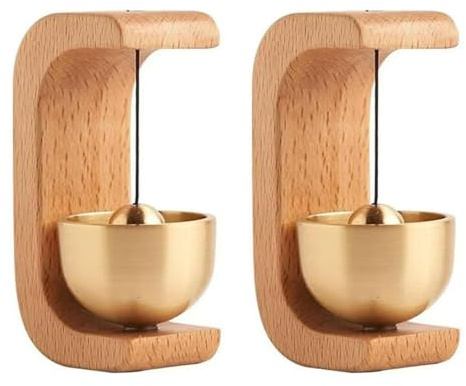 2 Stück Türglocken, Wind Chimes mit Magnet und Klebefolie, 2 Stück Glockenspiel aus Buchenholz, Türklingel mit Kupferglocke, 7,5 x 4 x 3 cm