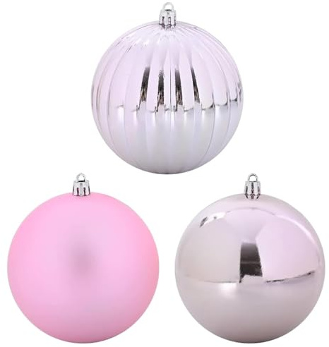 Gecheer Palle di Natale rosa, set di 3 decorazioni per albero moderno minimalista, plastica resistente e infrangibile, per decorazioni festive eleganti
