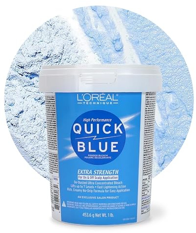 L'Oréal Technique Quick Blue High Performance Bleach - Professional Hair Bleaching Powder, No Drip Formula, Extra Strength Lightening Action Lifts Up To 7 Levels, Single Application,1 Pound