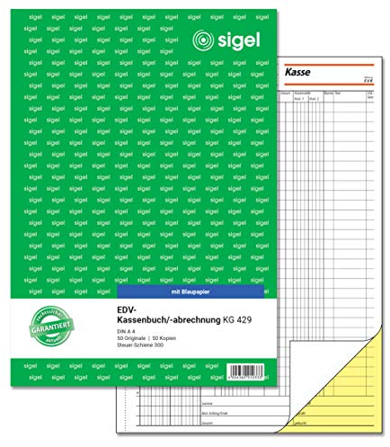 SIGEL KG429 Kassenbuch EDV, Steuerschiene 300, A4, 2x50 Blatt, mit Blaupapier, ultrafeiner Mikroperforation