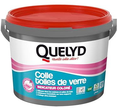 Quelyd Colle Toiles de Verre – Colle Avec Indicateur Coloré – Prête à l'Emploi – Tous Supports Muraux – Toutes Pièces dont Cuisines et Salles de Bain – Sans Solvant – Pot de 5 kg (25 m²)