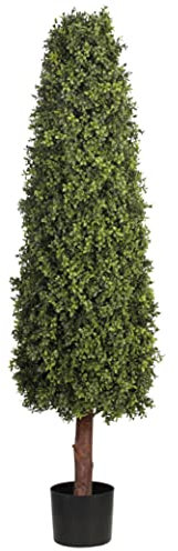 Blooming Artificial Outdoor Plant, UV and Water Resistant, Faux Decorative Tree with Pot, Easy Care, Perfect for Gardens and Patios (Boxwood Tower) (Green) (150cm)