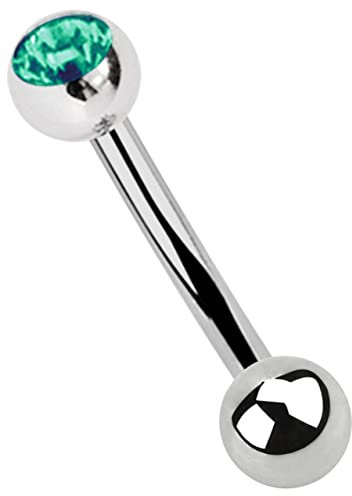 Titan Piercing Banane in 1,2 x 6 mm mit 3 mm Steinkugel in grün-türkis