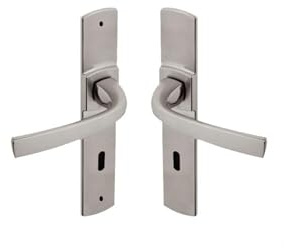 Vachette Set de Poignée de Porte sur Petite Plaque MUZE - Version Cle L Porte Cuisine/Salon, Entraxe 165 mm - Système de Pose Facile - en Zamak Résistant - Finition Platine- Garantie 10 Ans