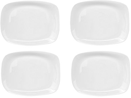 Bormioli Rocco PARMA - Set di 4 piatti da portata, 325 x 240 x 23 mm, in vetro opale bianco, rettangolare, design elegante e intramontabile