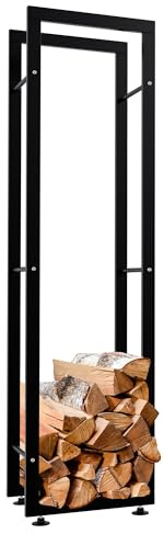 CLP Vedställ Keri V2, av svart metall, vedhylla med golvskydd, stapelstöd för ved, färg: svart, storlek: 25x40x150 cm