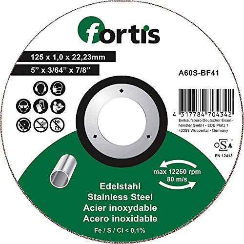 FORTIS Discos Amoladora, Disco de Corte Recto de Acero Inoxidable 125 x 1,0 mm