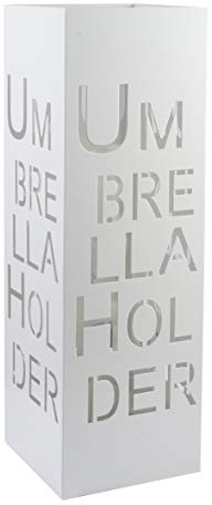 Baroni Home Schirmständer mit modernem Design aus Metall mit Umbrella Schnitzerei - weiß Schirmständer mit Haken und abnehmbarem Auffangfach für Heim- und Bürodekoration 15,5x15x49 cm