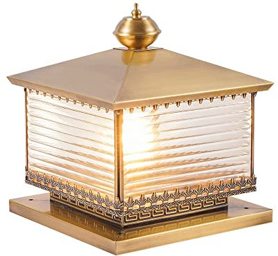 Goldene Quadratische Einfache Außenpfostenlampe Aus Messing Gestreifter Lampenschirm Aus Glas Pillar Light IP65 Wasserdichte Und Feuchtigkeitsbeständige Mastlampe Beleuchtung Im Innenhof Der Gartenvil