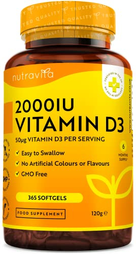 Vitamina D 2000 IU (50μg) - 365 Capsule Softgel - Fornitura per 6 Mesi - Integratore In Pillole Di Vitamina D Colecalciferolo - per mantenere Ossa, Denti, e Articolazioni Muscolari Sani - Nutravita