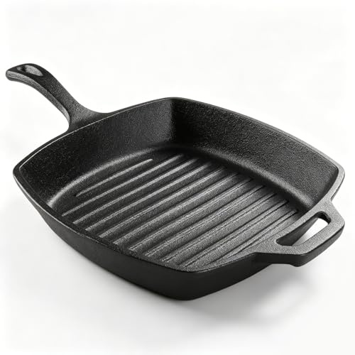 32nd Square Cast Iron Ribbed Griddle Pan, 26cm X 26cm