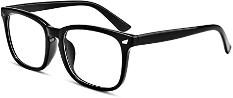 EYLRIM Square Frame Clear Lens Glasses Non Prescription Eyeglasses(A1 Bright Black)
