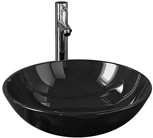 vidaXL Lavabo de Bain avec Robinet et Drain à Poussoir Vasque à Poser de Toilette Lave-mains de Salle de Bain Lavabo de Salle d'Eau Verre Trempé