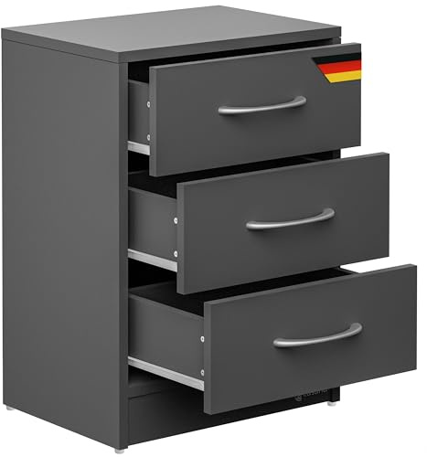 Casaria Nachttisch mit 3 Schubladen Holz Anthrazit | 54x39x28 cm, für Boxspringbett, 54cm Komforthöhe, Schlafzimmer, Nachtschrank, Nachtkästchen, Nachtkommode, Möbel