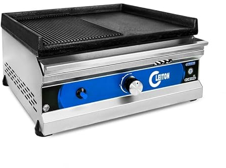 Cleiton® - Plancha Hierro a Gas Mitad Ranurada 50 cm Sobremesa | Plancha Industrial para Hostelería de Calentamiento Rápido para un Cocinado Profesional
