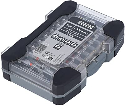 HELPMATE Bit-Satz 18-teilig Stahl S2 extra lang 6,3 mm 1/4 Zoll Bit-Box Professional SD, PH, PZ, HEX, T Antrieb Lang-Bits langer Schaft