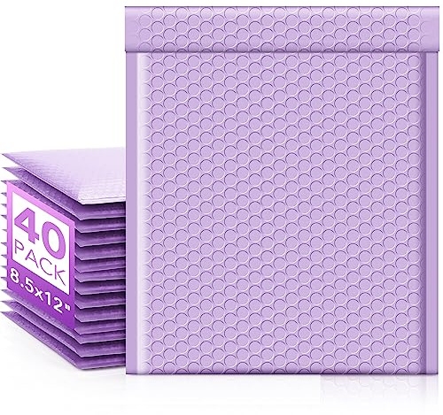 Fuxury Bubble Mailers 8.5x12 40 Pack Large Bubble Envelopes Usable 8.5x11 Thick Cushioning Mailer for Mailing Books Clothes Mothers Day Gifts Mailers Lavender #2