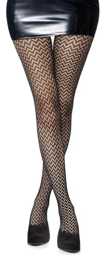 Simply Joshimo Womens Patterned Black Lace Fishnet Net Tights/Fashion Pantyhose With Pattern Prints (Zigzag)